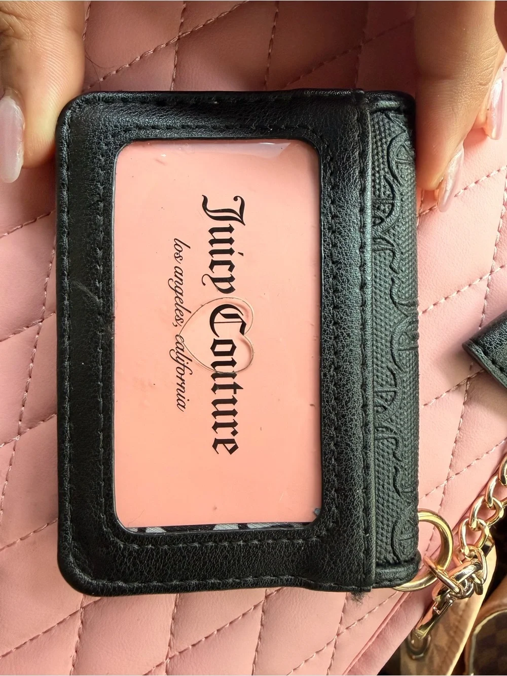 Juicy Couture Black Card Holder Gold Keychain with Pink Card Insert
